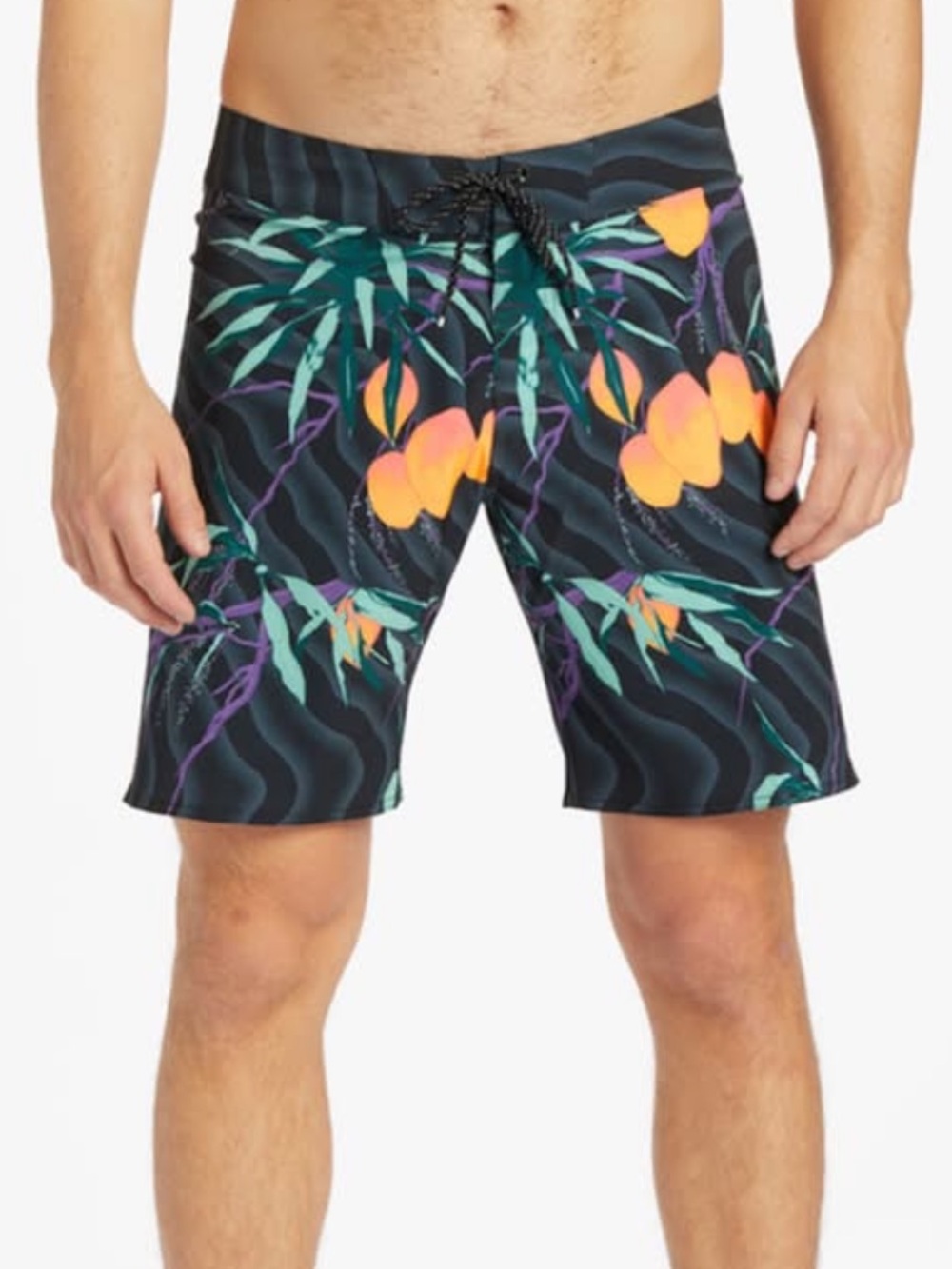 NWOT Billabong Men’s Mango Black Tropical Print Swim Trunks 19” size 31